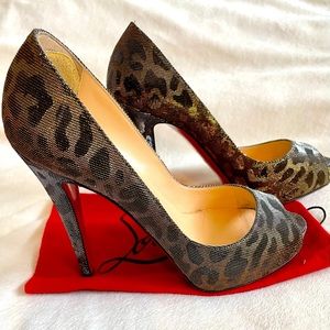 Christian Louboutin Very Prive Lame Leopard gold/silver 120mm